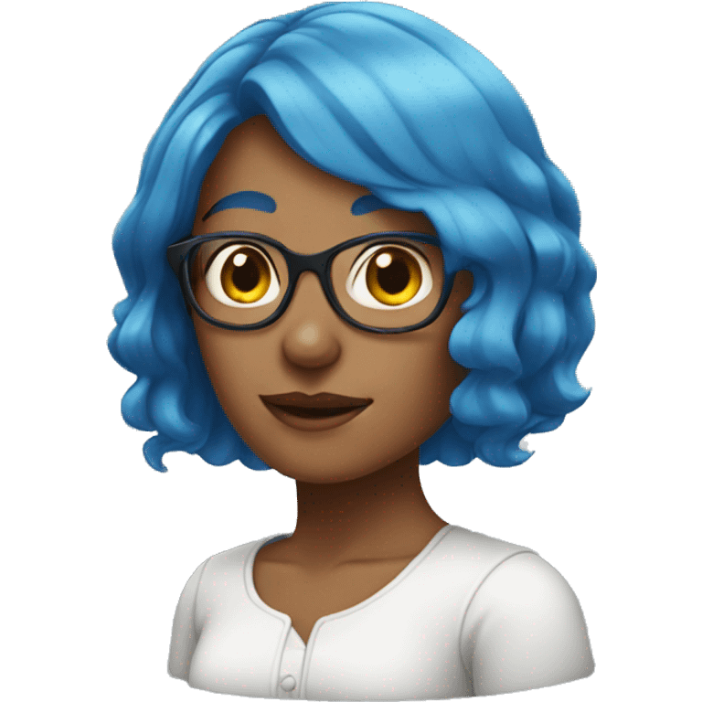 Woman with blue hair tipping emoji