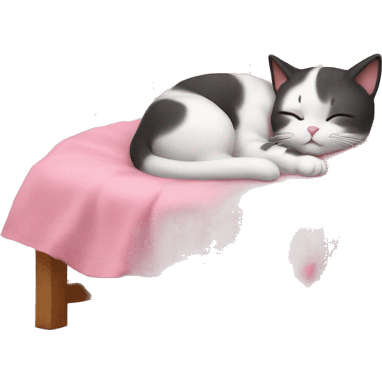 cute cat sleeping in a small bed with a pink cover emoji