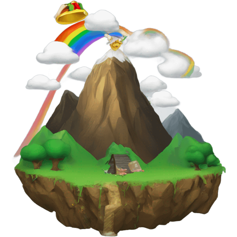 Mountain with pot of gold on topand an elf emoji