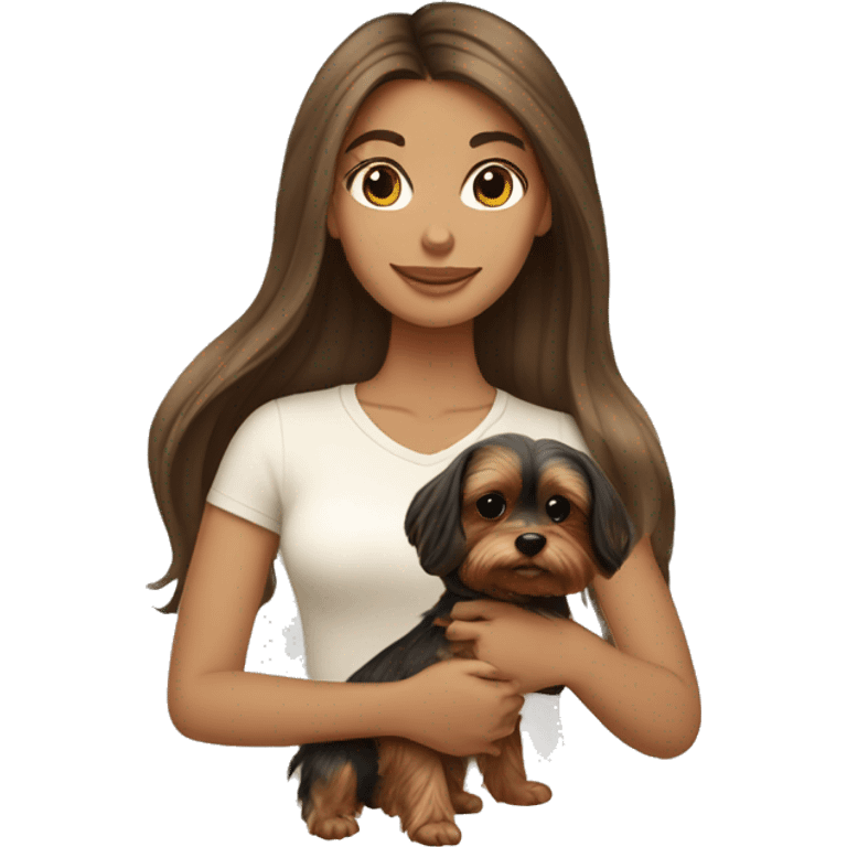 Brunette long hair light tan girl with yorkie puppy emoji