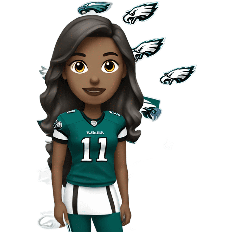  White female brunette wearing Philadelphia Eagles jersey emoji