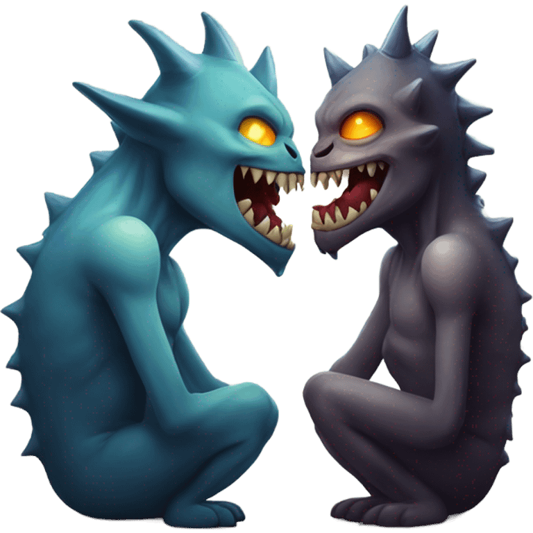 Two terrifying creatures smooching emoji