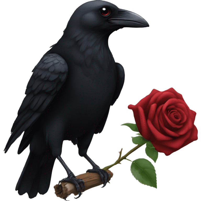 Black crow holding a dark rose emoji