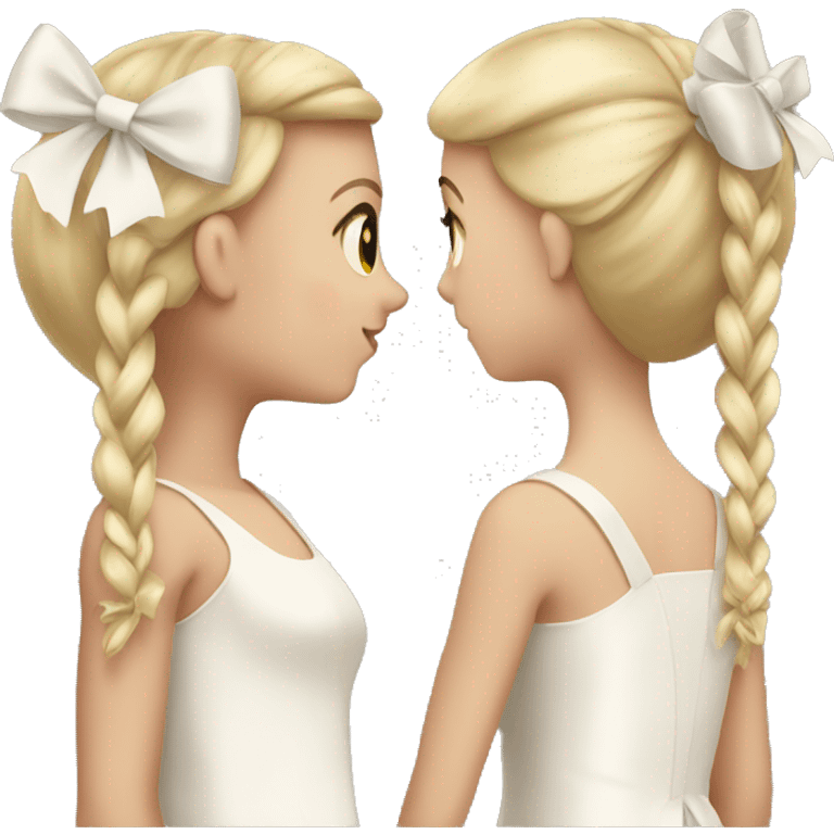 Two white girls wearing bows back view beige emoji