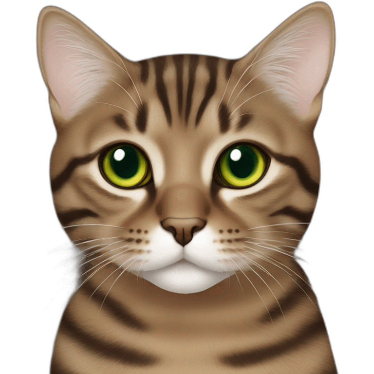 Dark Brown europen tabby cat Green eyes, beige mouth emoji