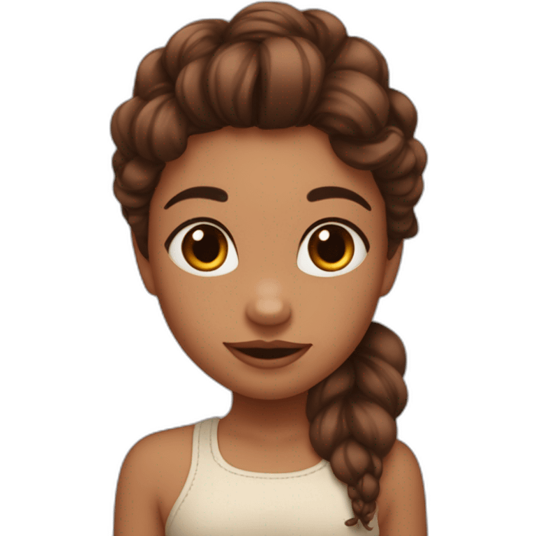 Une fille avec les cheveux marron et des grosse lèvres et stitch emoji