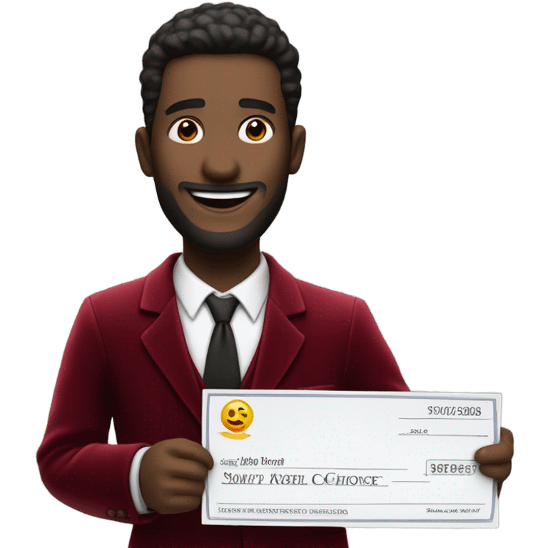 fat guy in dark red velvet suit holding cheque emoji