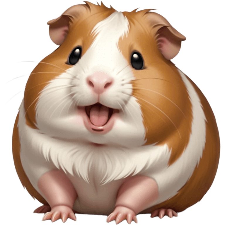 Cinematic Cute Yawning Brown and White Banded Guinea Pig Portrait Emoji, Head tilted slightly with a dramatic, wide-open yawn, revealing a soft, banded coat of brown and white with tiny, droopy ears, round dark eyes barely open in drowsy contentment, Simplified yet irresistibly adorable features, highly detailed, glowing with a soft, cozy glow, high shine, relaxed yet expressive, stylized with a touch of whimsy, bright and endearing, soft glowing outline, capturing the essence of a sleepy yet affectionate guinea pig, so drowsy it feels like it could stretch out of the screen and curl up for a nap! emoji