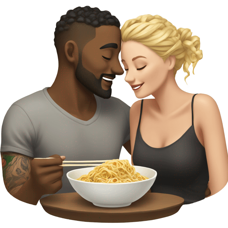 romantic noodle date with beautiful loving tattooed white couple realistic gazing in eyes emoji