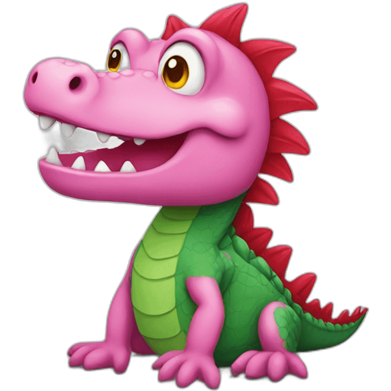 Pink crocodile with red hair emoji