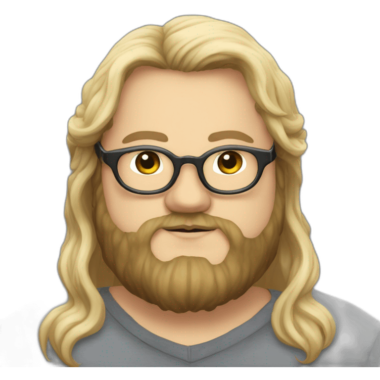 Chubby non binary Big lebowsky round glasses long blond hair chaotic beard drink rhum emoji