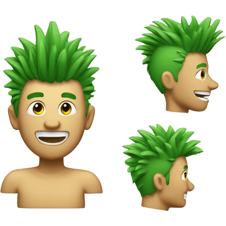 Green smiling 3d emoji with Mohawk and teeth emoji