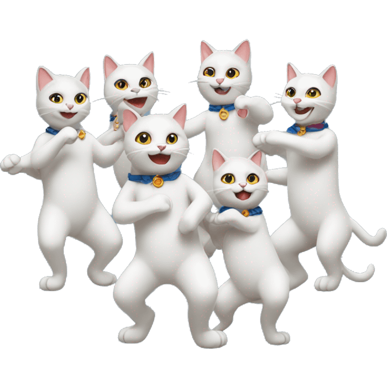 6 cats dancing the conga in a line emoji