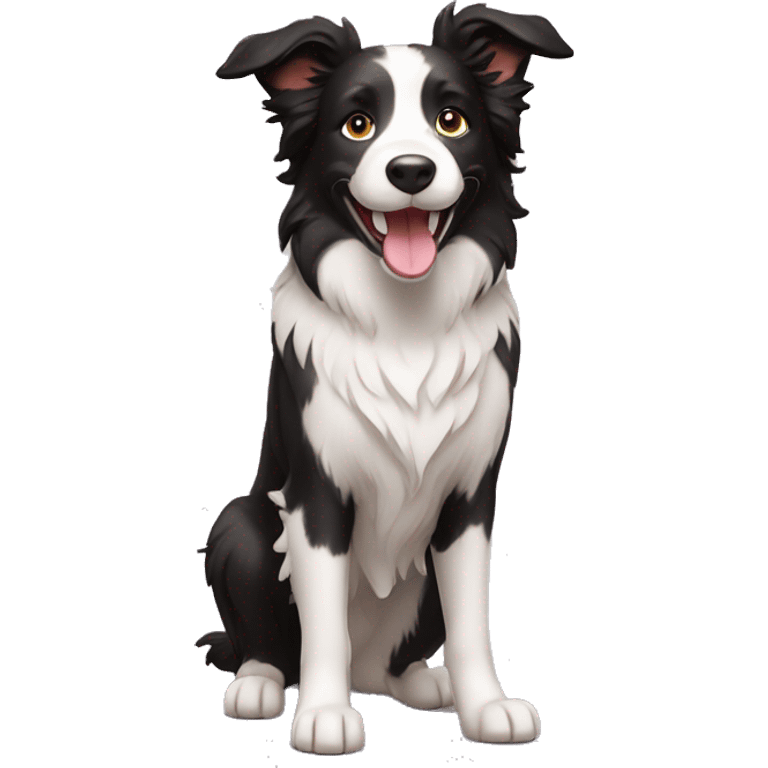 A cute Border Collie with its two front legs raised and smiling emoji