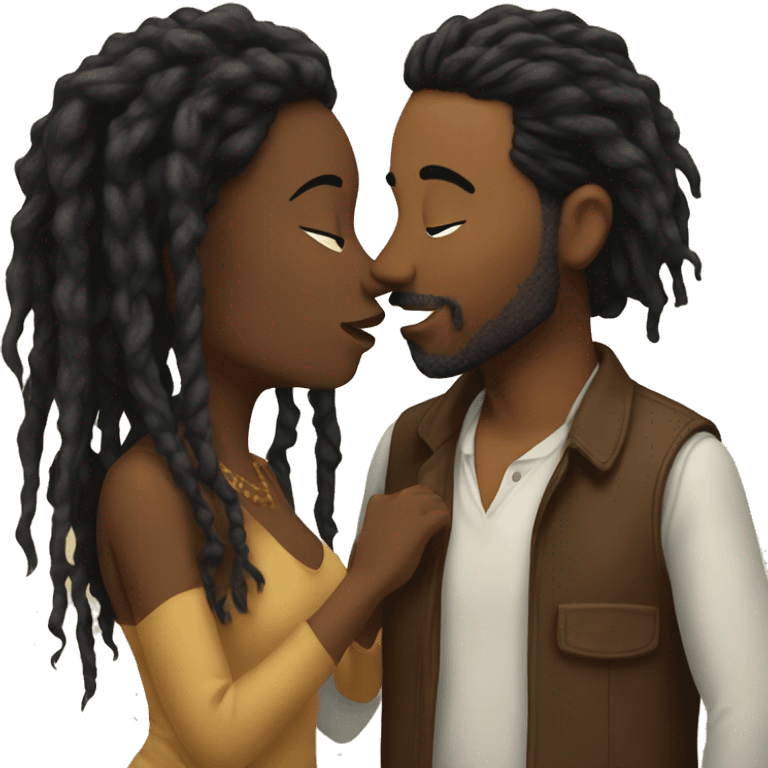 Man with dreadlocks kissing brown women with black hair emoji