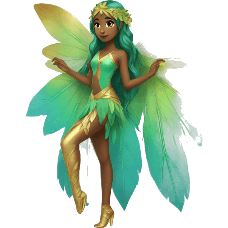 Beautiful, leaf, fairy, gold, turqoise, green, long hair, big wings emoji