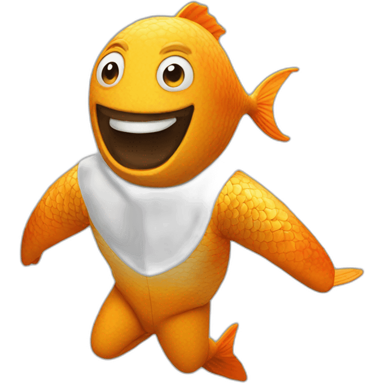 man wearing a fish costume doing a backflip emoji