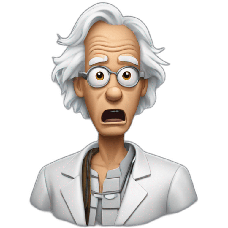 Doc brown from back to the future looking shocked without glasses. Mouth wide open emoji