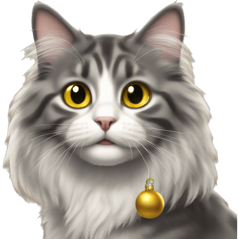 curious cat with jingle bell long haired emoji