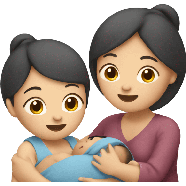 Doula asian girl touches a pregnant woman emoji