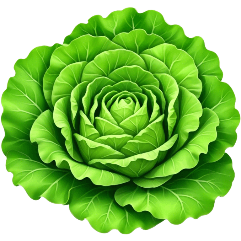 Cinematic crisp green lettuce, fresh and leafy, slightly curled edges, detailed textures, vibrant and refreshing, ultra-realistic and inviting. emoji