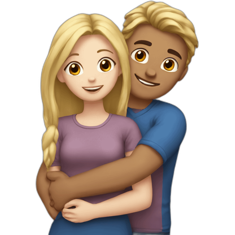 Romantic hug blonde girl and brown hair man emoji