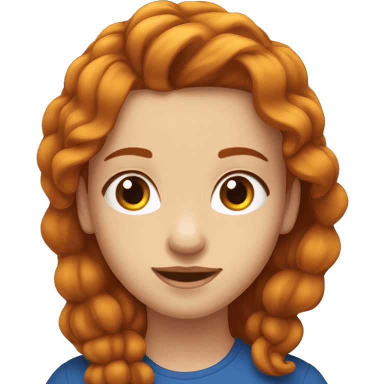 Une Fille rousse cheveux longs et aux yeux bleus , les cheveux detaché ondulé emoji