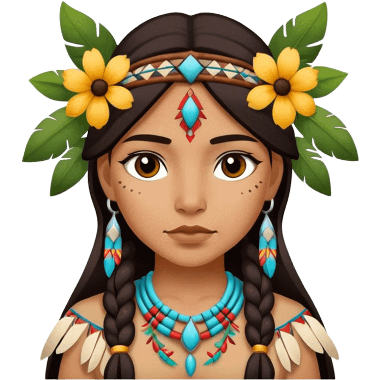 Native American girl with beautiful flowers emoji