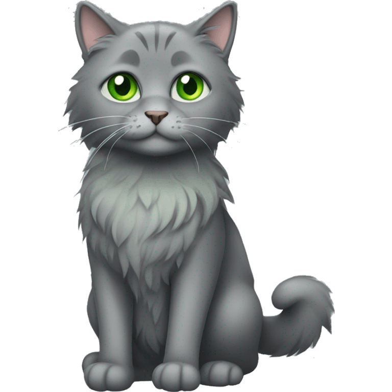 Grey cat green eyes full body long hair emoji