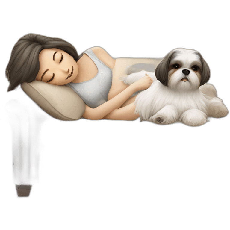 Shih tzu dog and human woman sleeping on couch emoji