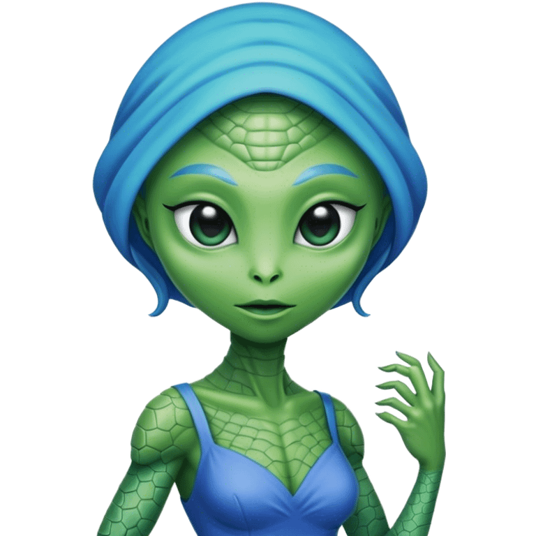 green alien reptilian woman in blue dress emoji