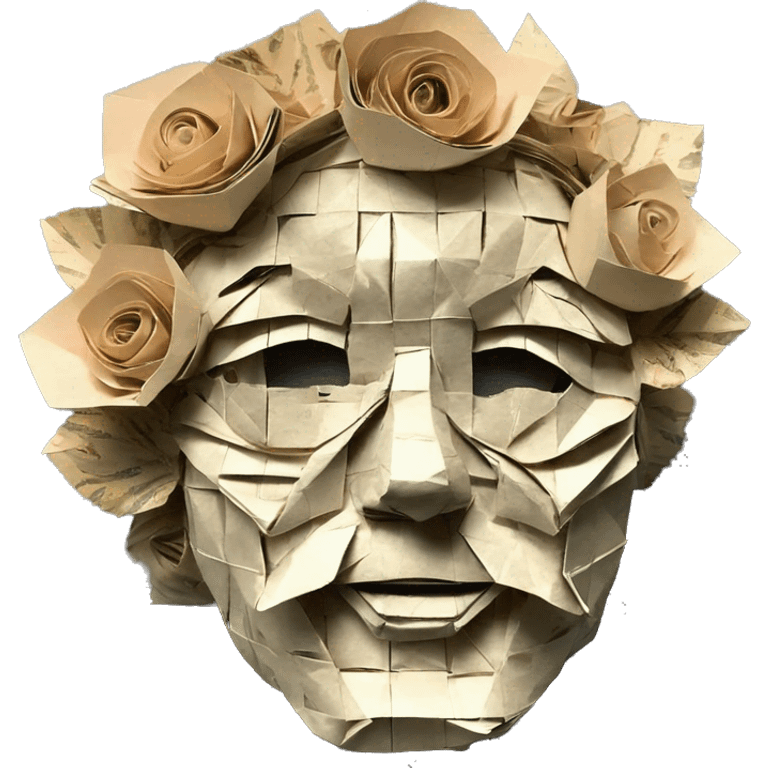 Shakespeare made of origami newspaper roses 420 hemp leaves emoji