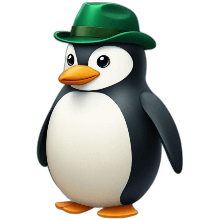 penguin with a dark green peaky flat cap hat emoji