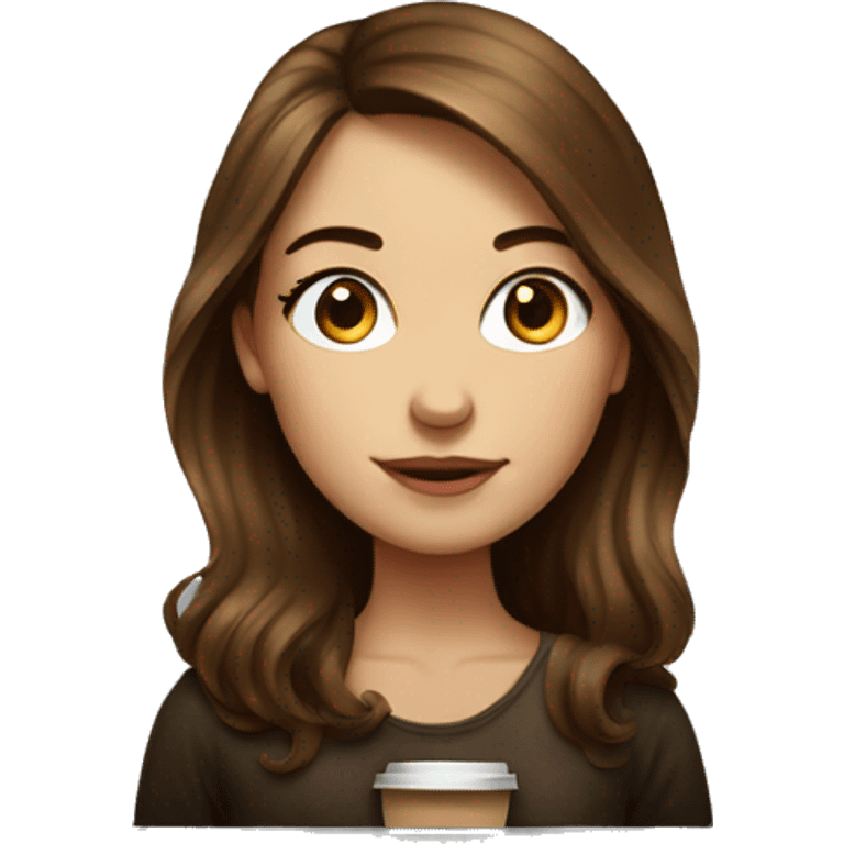 realistic portrait of brown-haired girl MacBook coffee  emoji