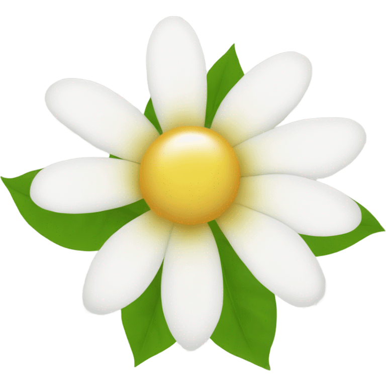 white flower with yellow middle with tiny green leaves emoji