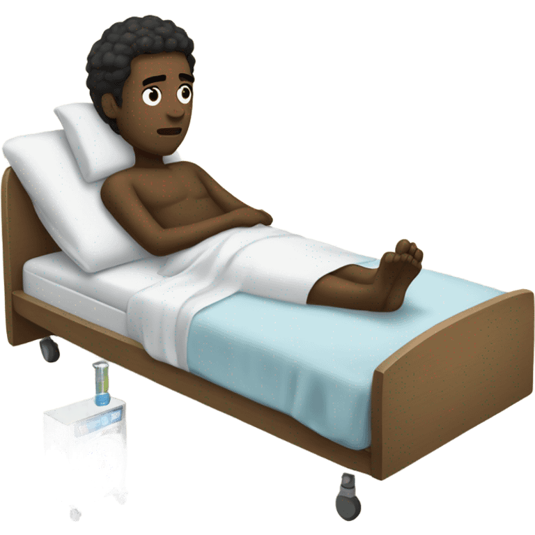 “Black man, sick in hospital bed, thermometer, full body in bed.” emoji