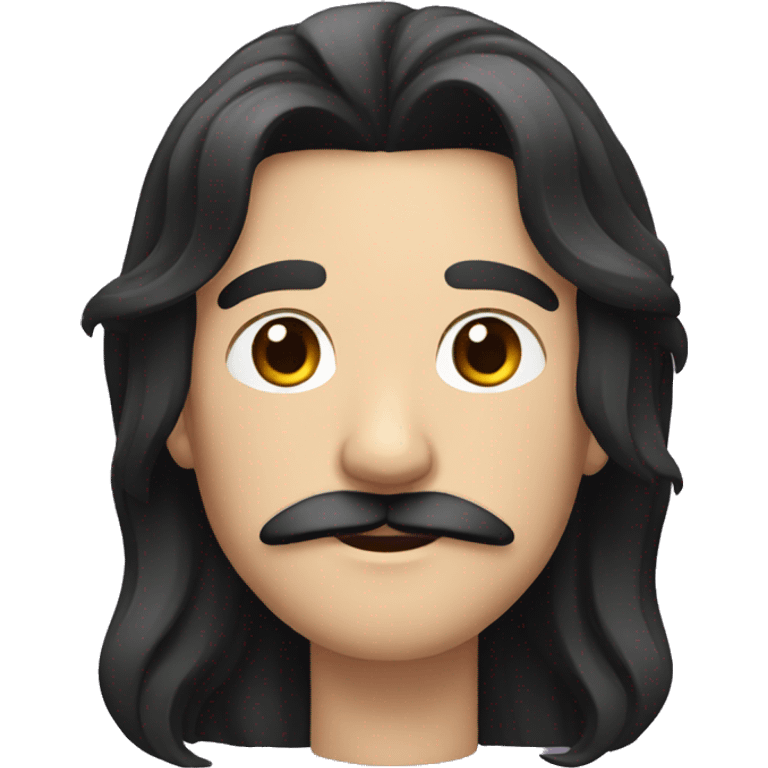 male with long black hair, moustache emoji