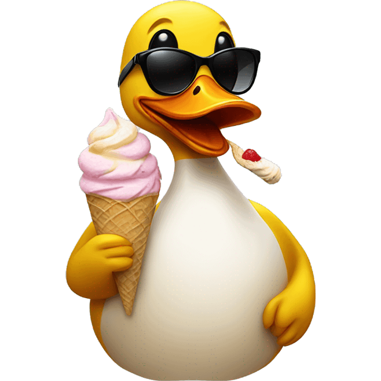 Duck in sunglasses eating ice cream emoji