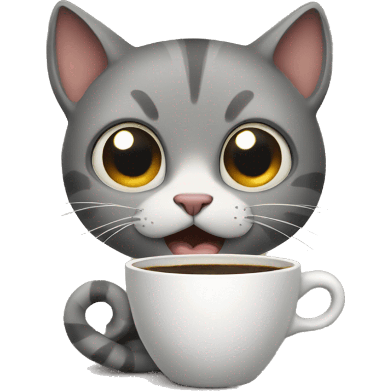 A fearful cat holding a coffee emoji