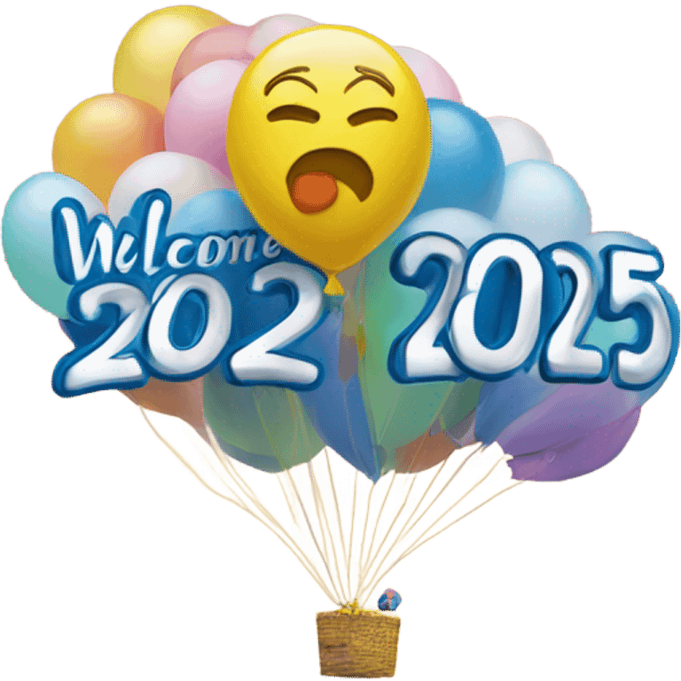 Balloon that says Welcome 2025! emoji