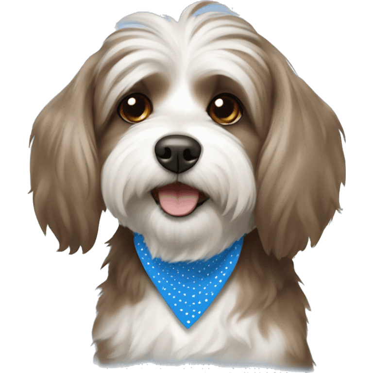 Havanese Brown and white dog wearing a blue polka dots bandana emoji