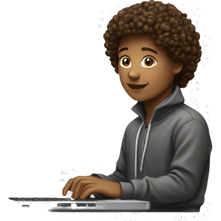 Adolescente en su laptop Apple blanco emoji