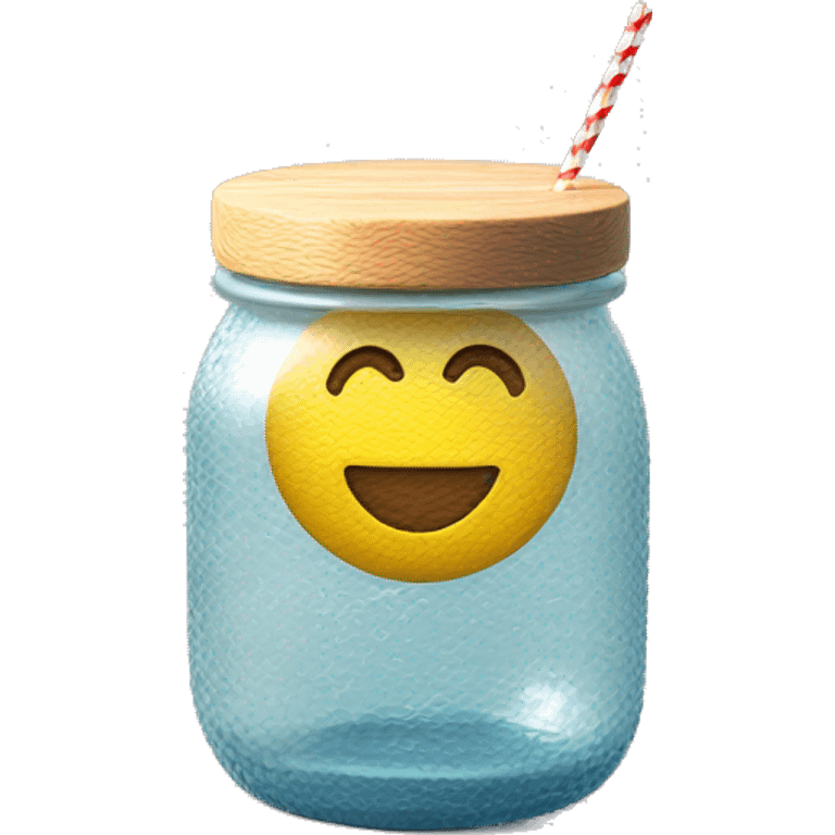 clear textured glass with wood lid and straw emoji