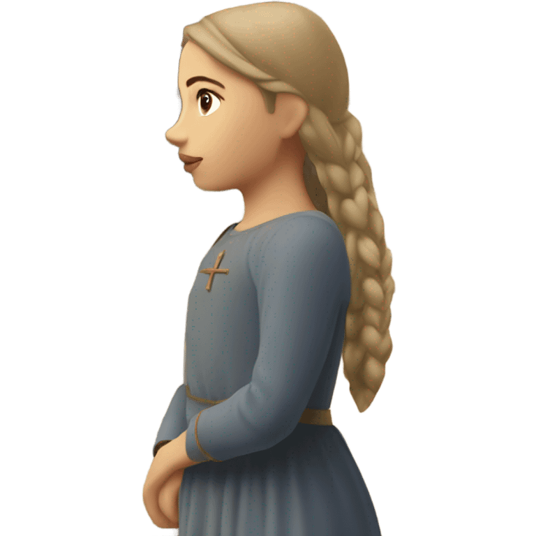 European girl looking at Romanesque church emoji