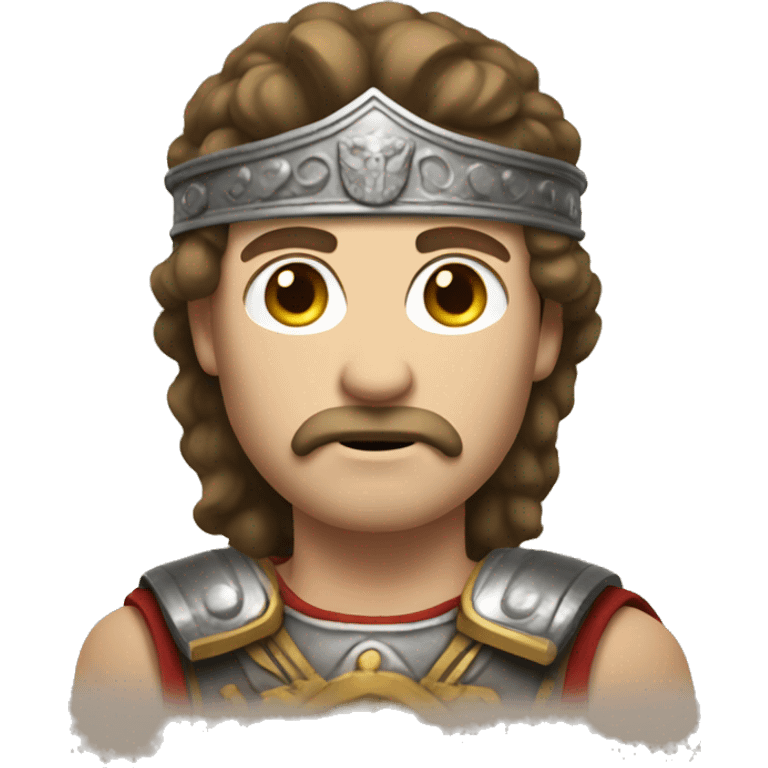 white man with a mustache and mullet hairstyle in an ancient roman warrior outfit emoji