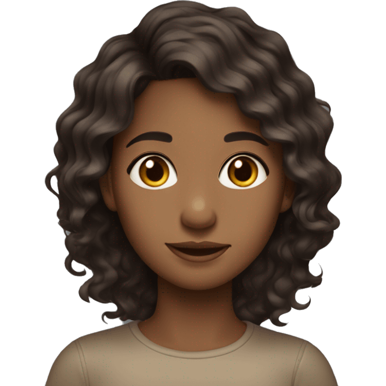 Cute emoji of a 4a wavy dark hair, light brown skinned girl  emoji