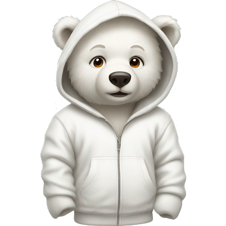 A white bear cub dressed in a white hoodie emoji