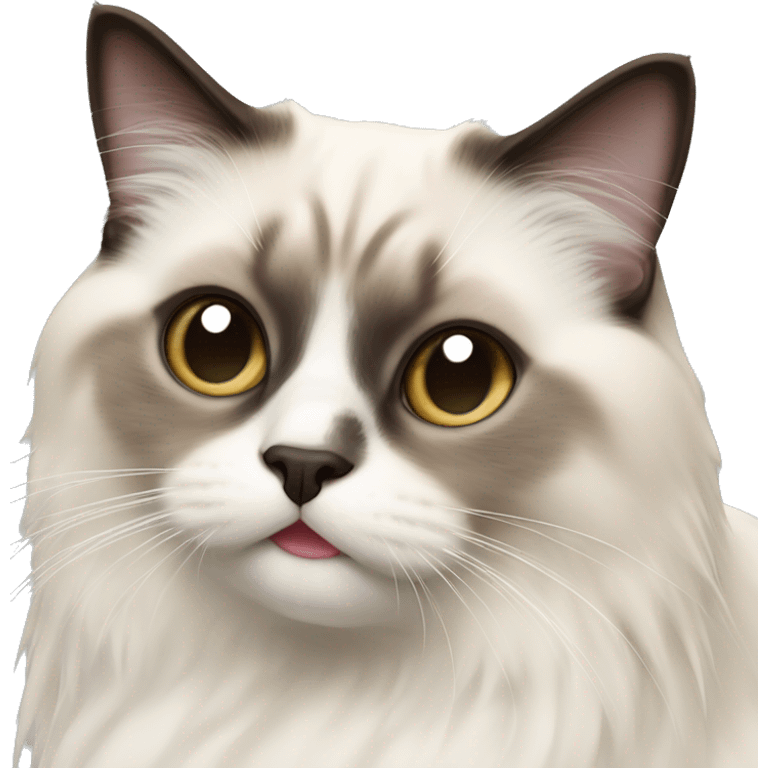 A Birman cat looking friendly with tongue out emoji