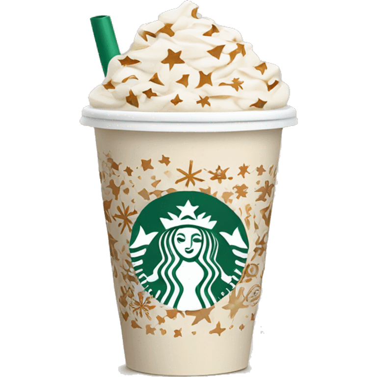 beige starbucks cup with winter pattern emoji