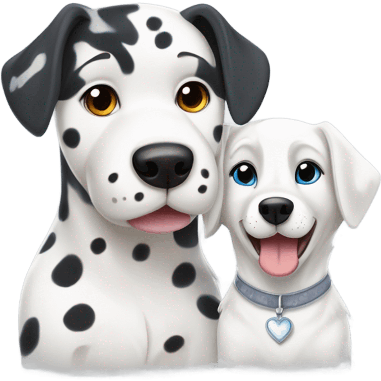 shibi style, dalmatian, white and grey siberian husky, in love emoji